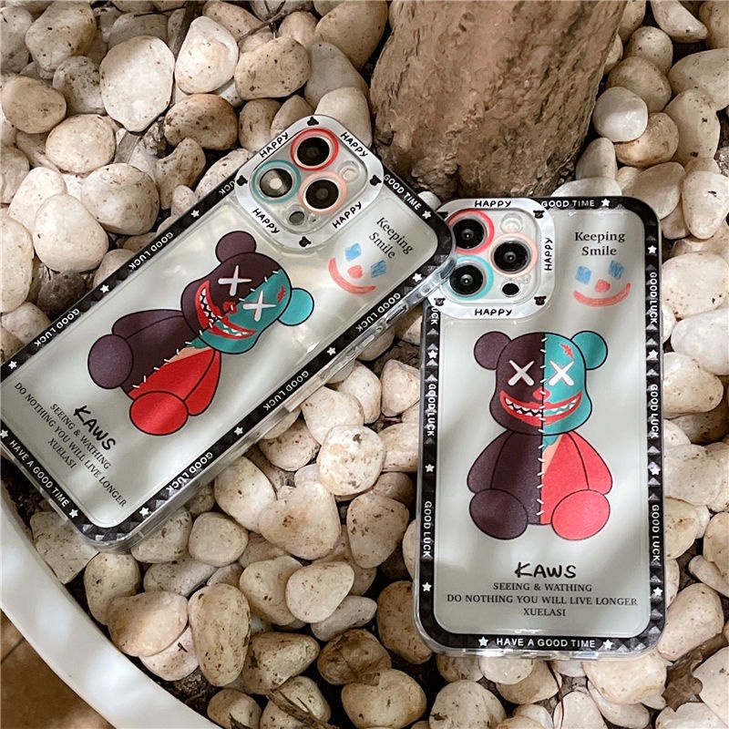 Jahitan Transparan Desain Beruang IPhone 13 11 12 Pro Max ProMax 7 8 Plus X Xs Soft Case Anti Jatuh Iws8