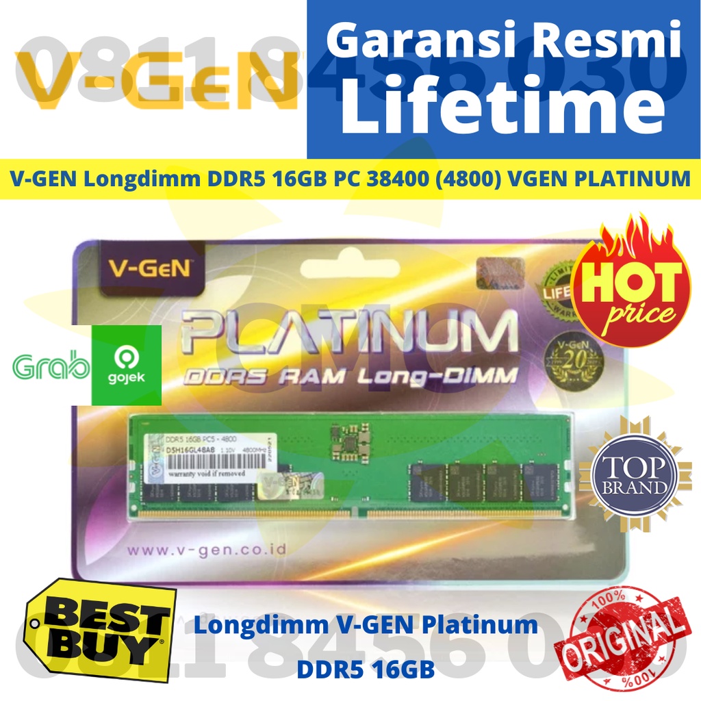 RAM DDR5 V-GeN Platinum 16GB PC 38400 4800Mhz LongDimm Memory PC VGEN