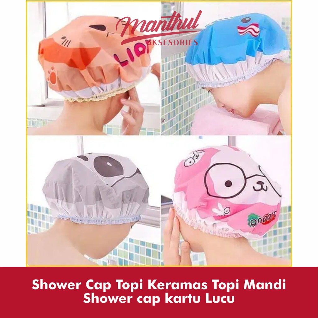 Shower Cap Topi Keramas Topi Mandi Shower cap kartu Lucu