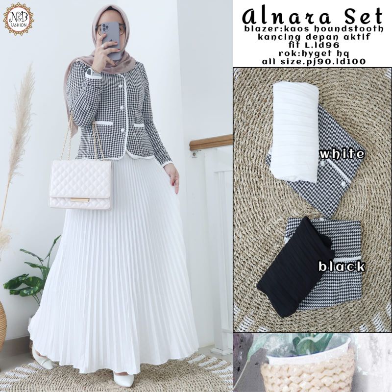 Alnara set ORI By N&B fashion Dress Wanita Set gamis puter (restock)