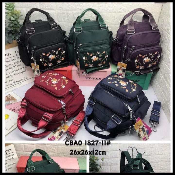RANSEL 3 IN 1 WANITA MERK CHIBAO MOTIF BUNGA KODE 1827-11 - Hitam
