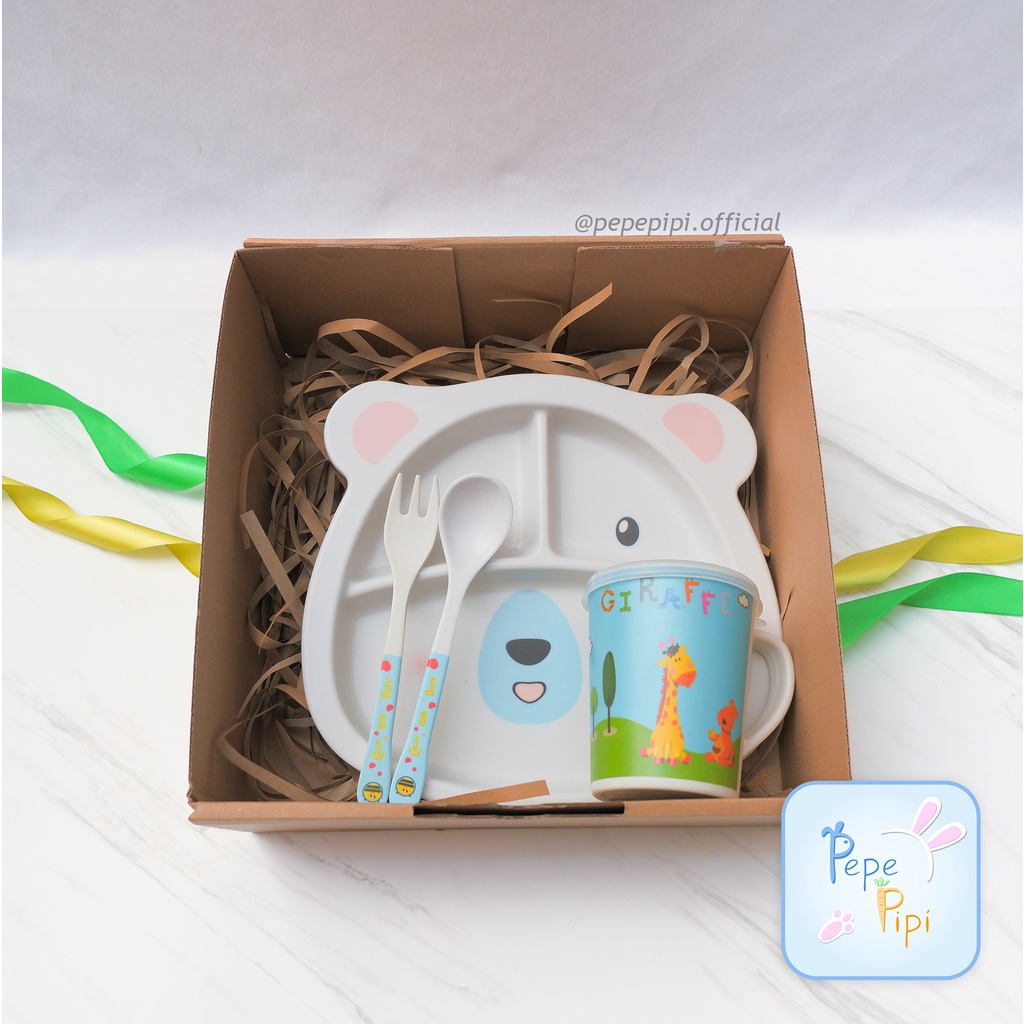 Parcel Lebaran Alat makan + Box Cantik keranjang Bingkisan Kado Gift Anak Hampers Set sendok garpu mangkok piring gelas mug