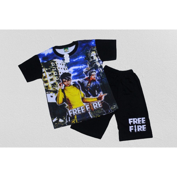 setelan baju kaos free fire size 4-7 thn