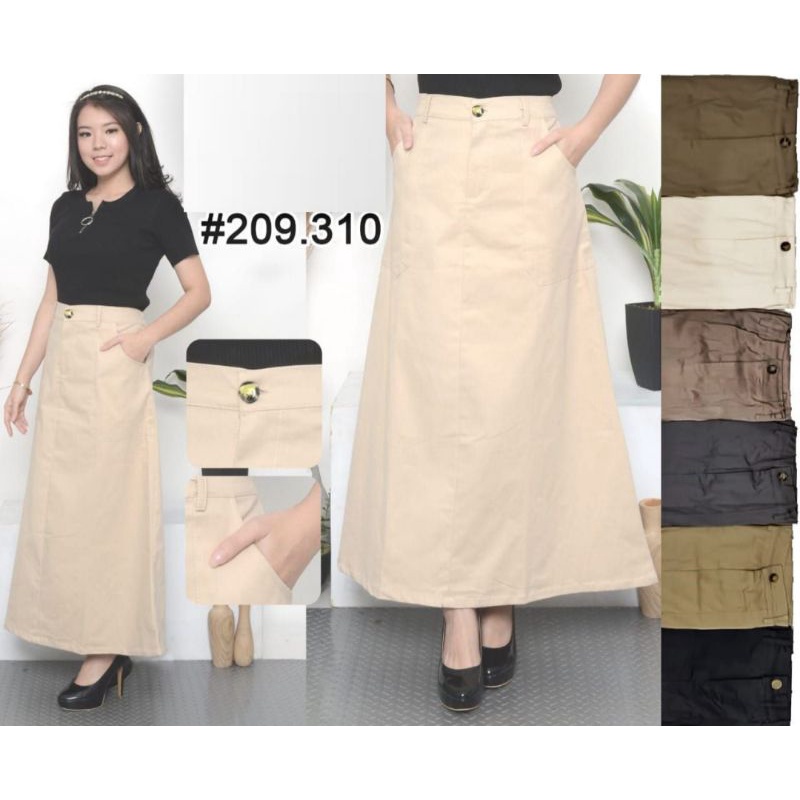 rok panjang katun twill stretch fit to Xl sleting depan,belakang karet-1
