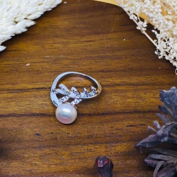 cincin rhodium putih mutiara tawar