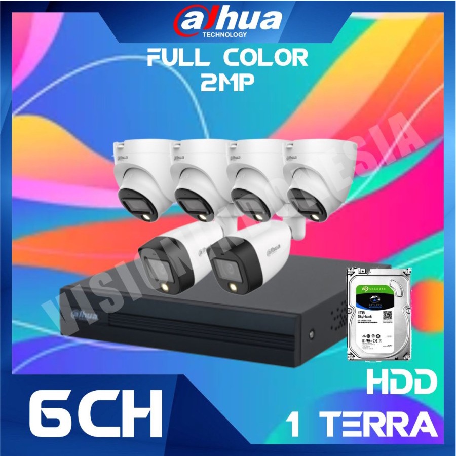 PAKET CCTV DAHUA 2MP COLORVU 6 KAMERA HDD 1TB SIAP PASANG