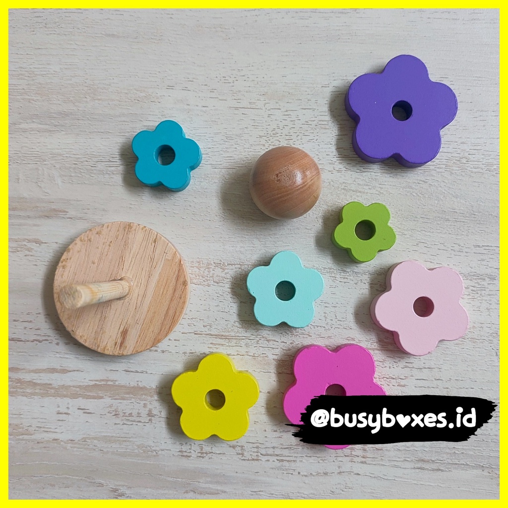 [busyboxes.id] Mainan Edukasi Wooden Stacker Puzzle Susun Bentuk bungan pelangi wooden toys montessori preschool