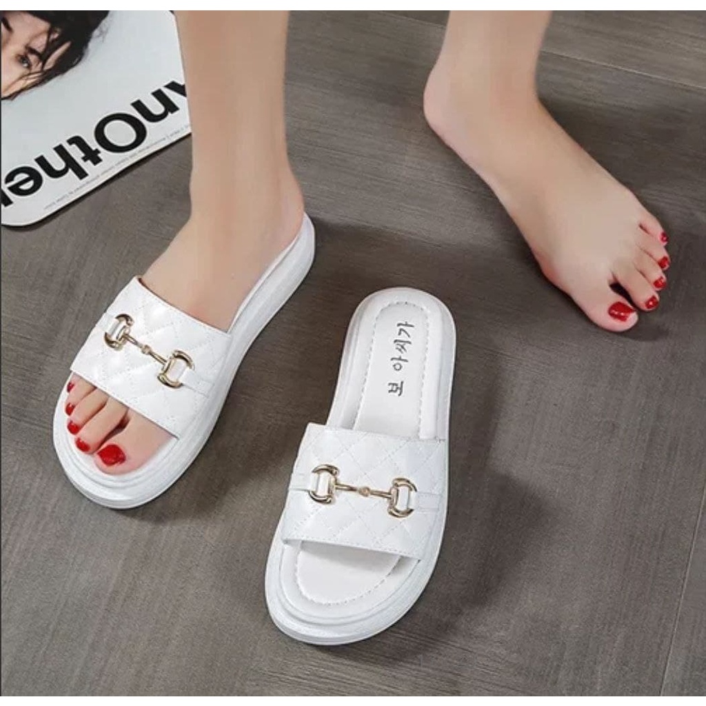 SSB10 Sandals selip slip on wanita import murah model kekinian terbaru cod jakarta