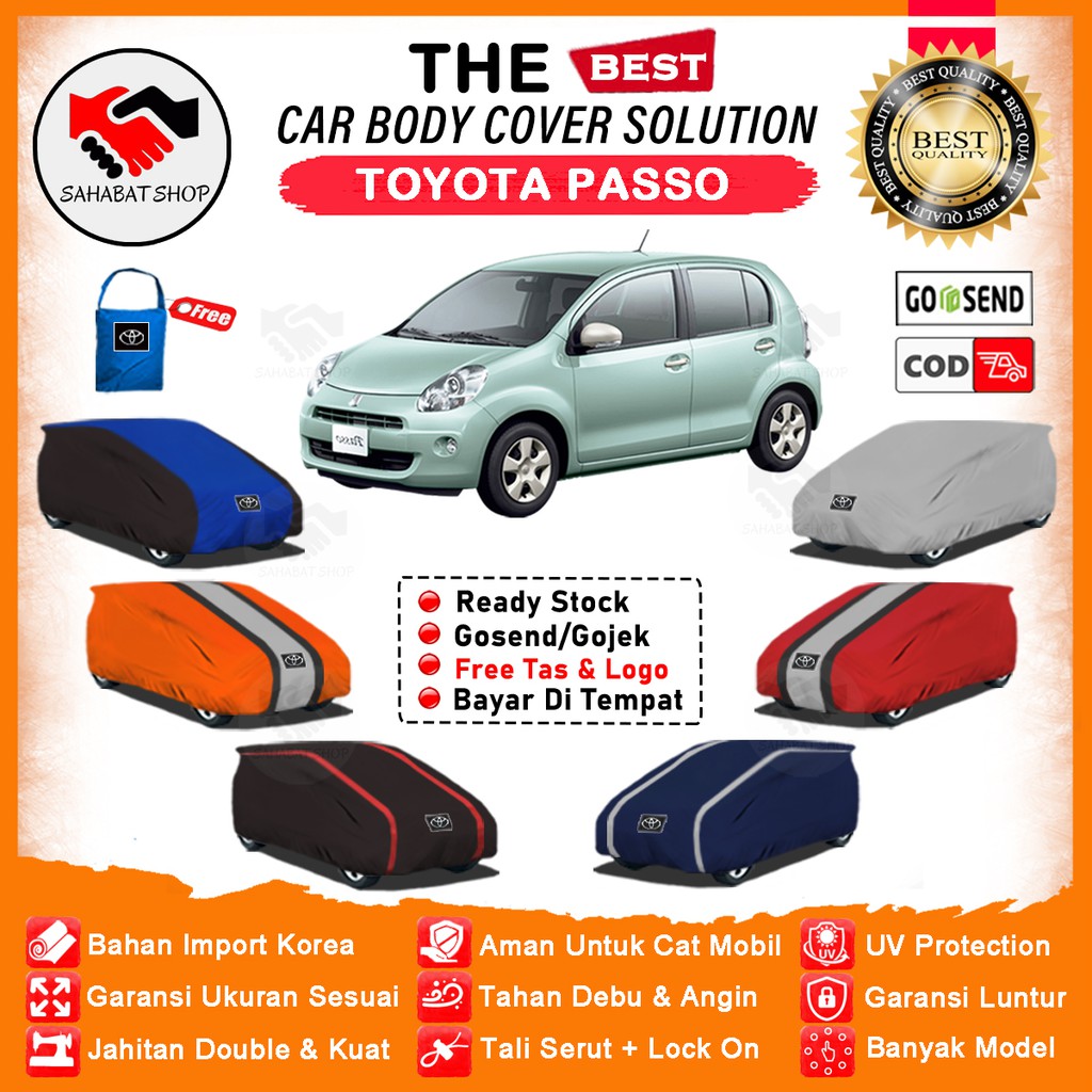 Sahabat Body Cover Mobil Passo / Sarung Penutup Toyota Passo Outdoor / Selimut Tutup Mantel Kerudung Terpal Jas Mantol Kerodong Pembungkus Kelambu Pelindung Tutupan Mobil Passo Waterproof Anti Air Model Orange