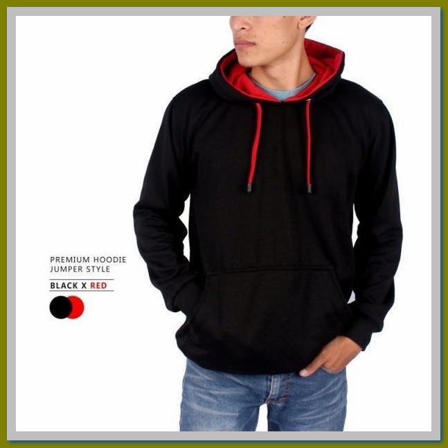 Jaket Jumper Polos Pria Warna Hitam x Merah Keren Kualitas Bagus