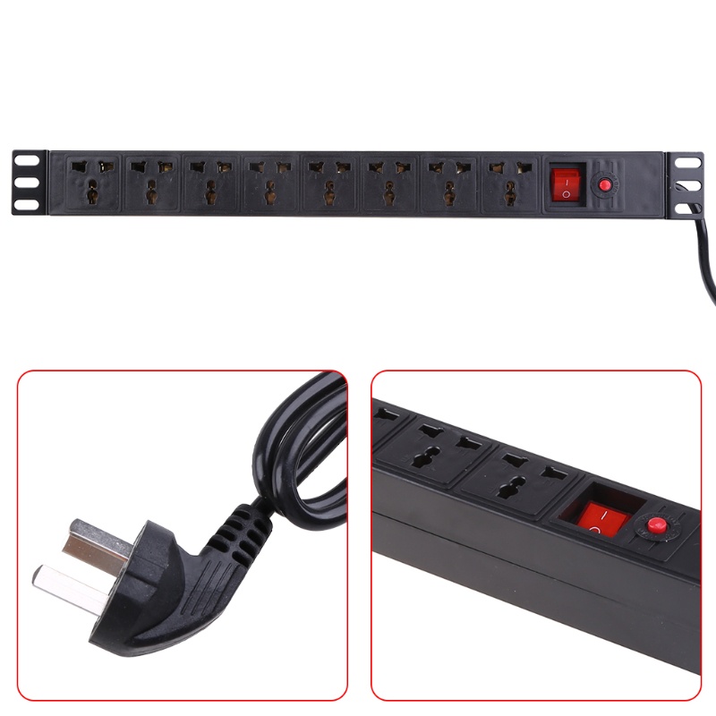 Cre 1u Pdu 8 Outlet Strip Server Rack Power Distribusi Pelindung Lonjakan 250v 10a 2500w 19 Inch Bahan Metal