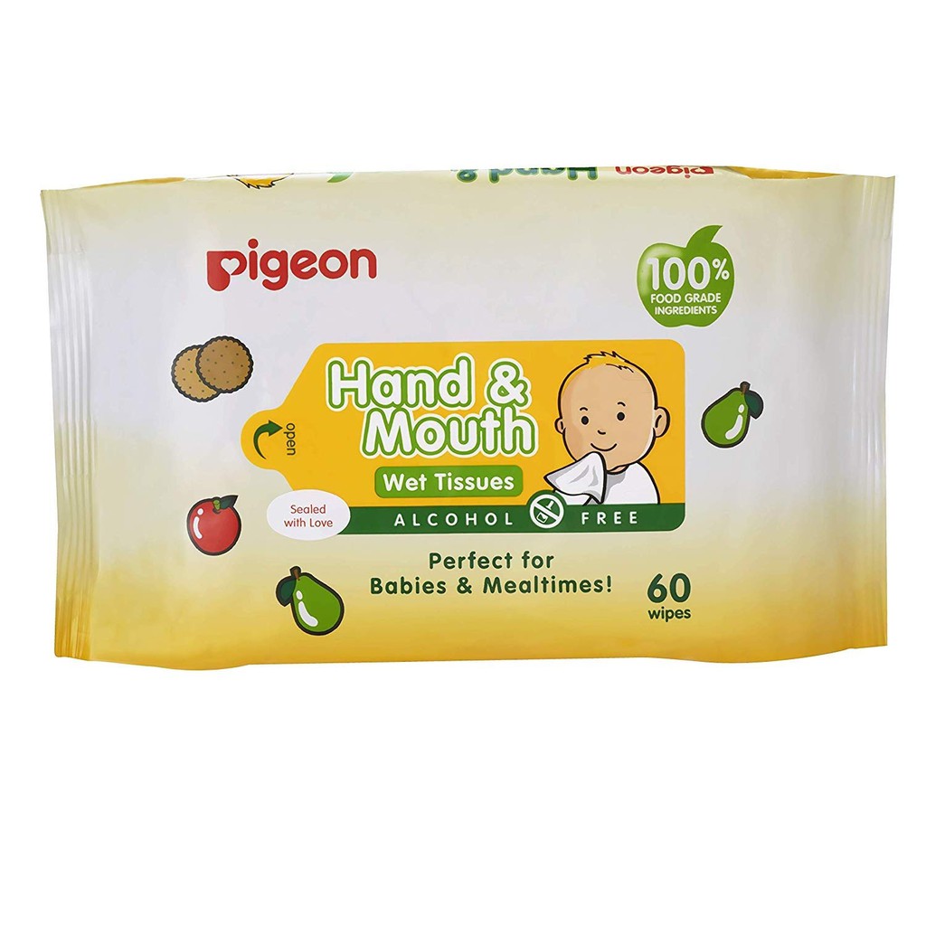 Pigeon Tisu Basah Bayi tangan &amp; Mulut Wipes Hand &amp; Mouth 60s