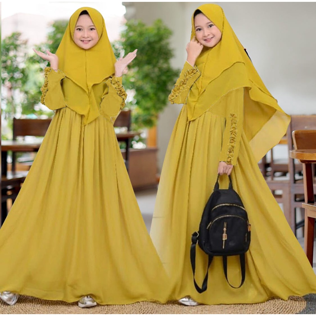 FenishaStore Gamis Syari Kids Aiza Bahan Moscrepe UMUR 12-14 TAHUN Fashion Hijab Kids Gamis Anak Perempuan Dress Anak Murah Gamis Syari Set Anak Model Terbaru