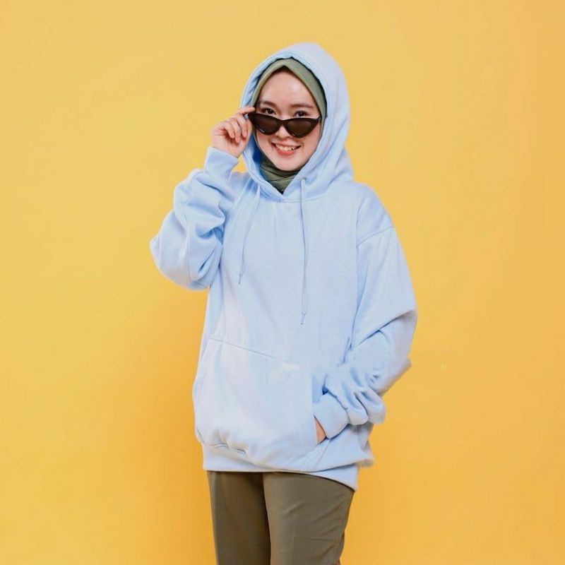 SWEATER_ID Hoodie Jumper Biru Baby Polos Fleece Tebal Unisex Pria Wanita M L XL XXL Kualitas Terbaik