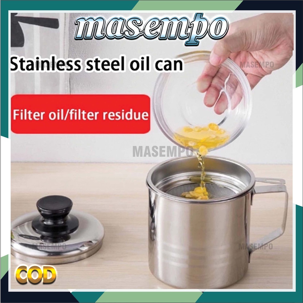 Saringan Minyak Oil Pot Wadah Saringan Minyak Stainless Steel 1.3L