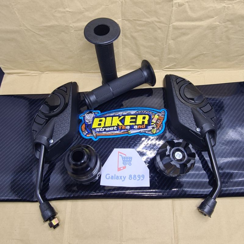 Paket Yamaha-Kulit Jok Karbon Hitam+Grip Yoshimura+Jalu As+Spion sps Yamaha