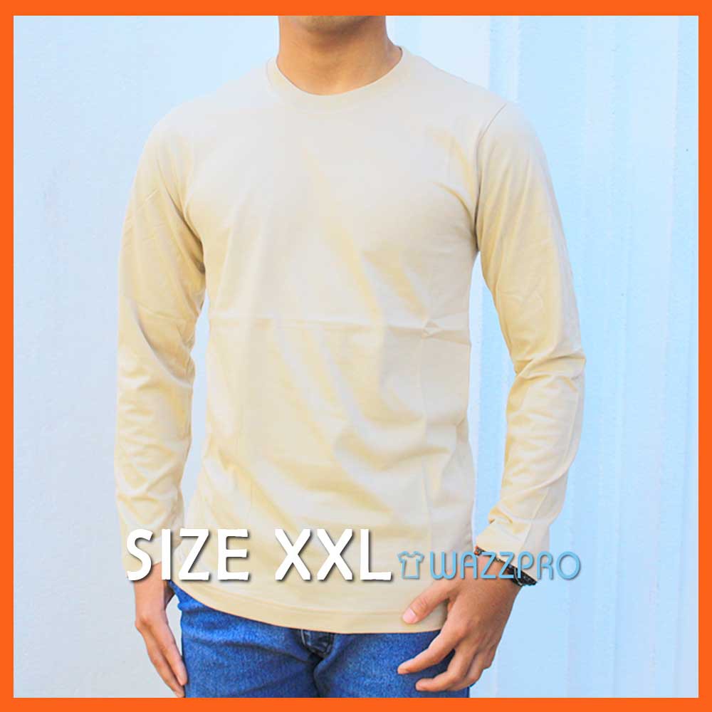 XXL Kaos Polos Distro Pria Wanita Cotton Combed 30s Lengan Panjang Coklat Susu / Baju Polos Cowok