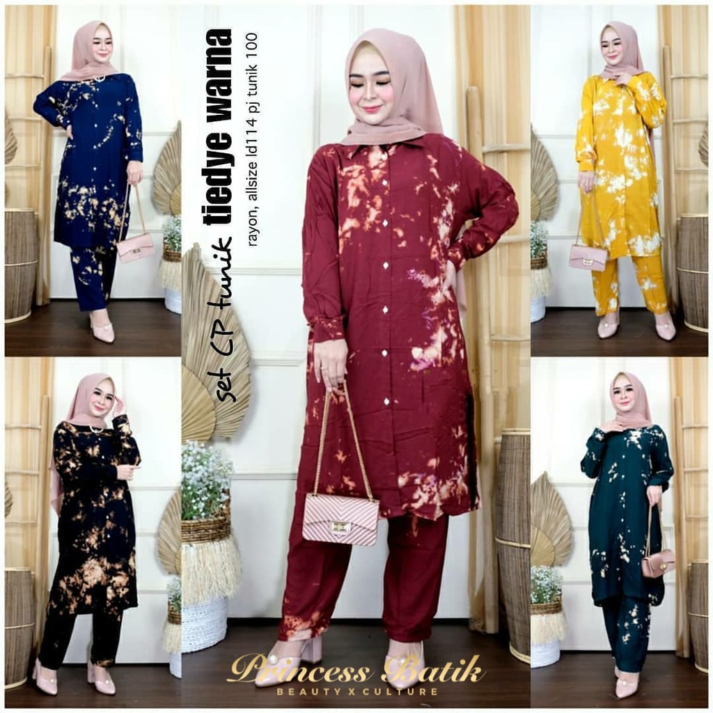 READY STOCK SET CP TIE DYE WARNA SETCEL JUMBO SETELAN CELANA TUNIK SETELAN RAYON SHIBORI WANITA SETC