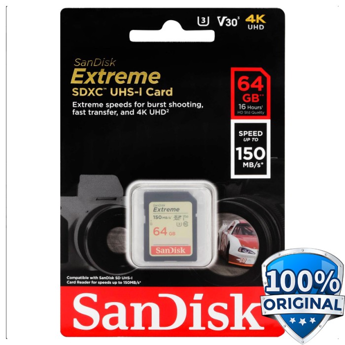 SanDisk Extreme SDXC Card UHS-I V30 U3 Class 10 (150MBs) 64GB