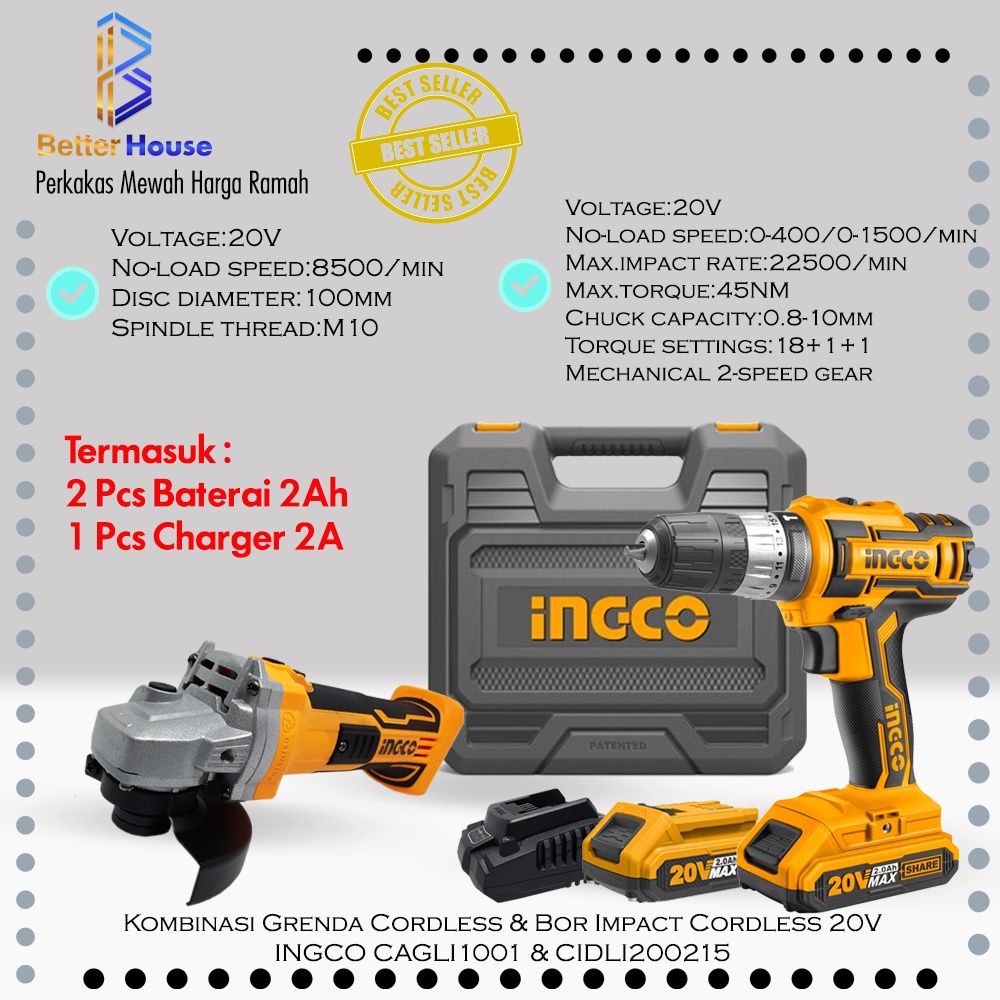 BOR IMPACT CORDLESS INGCO CIDLI200215 GRENDA GERINDA CORDLESS INGCO CAGLI1001