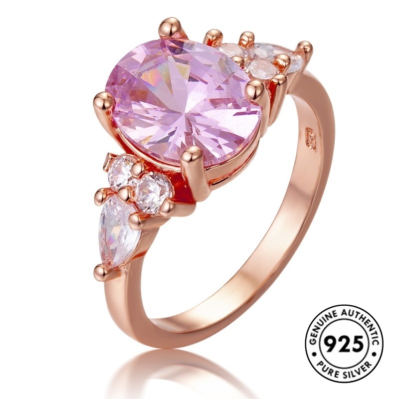 Cincin Silver S925 Hias Kristal Warna Pink