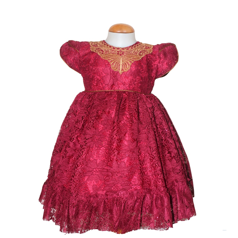 Dress Kids Alia/ Pakaian Bayi Perempuan / Dress Brukat Renda Anak Real Pict Umur 1-3 Thn / Gaun Pesta Balita  Furing Kids Best Seller