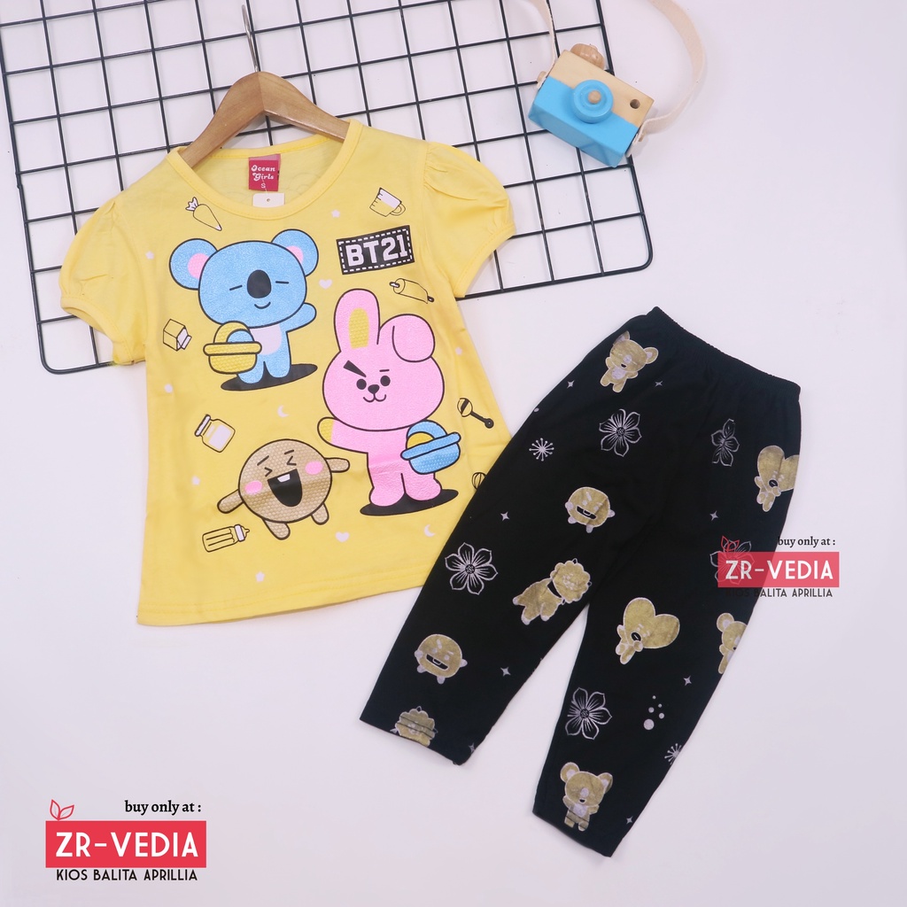 Setelan Plufy Kids Uk 2-6 Tahun / Baju Anak Perempuan Set Kids Legging Kaos Karakter Celana Panjang