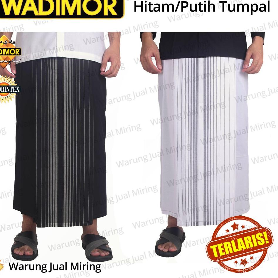 [PRODUK AMRN8] Sarung WADIMOR Hitam Putih Polos Tumpal Garis Salur Kain Samping Katun Tenun Muslim D