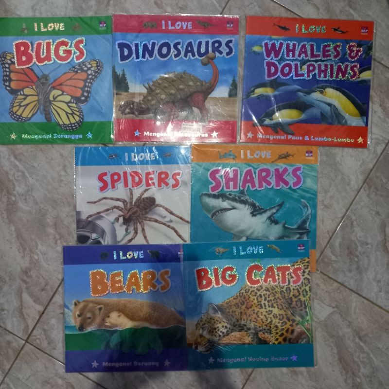 buku anak / seri i love bugs, dinosaurus, spiders, sharks, bears, big cats, whals & dolphins