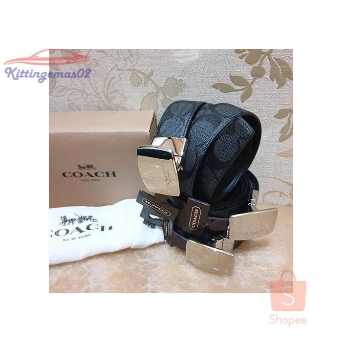 IKAT PINGGANG PRIA GESPER SABUK KTG2I1673 COACH MEN REVERSIBLE BELT SIGANTURE BLACK ORIGINAL