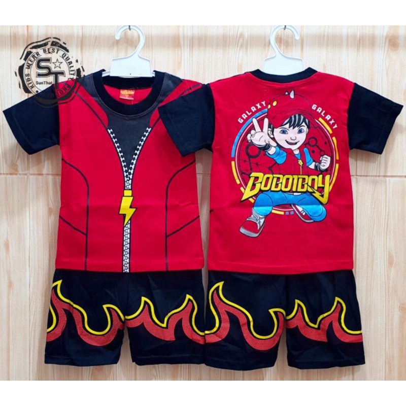 SETELAN BAJU ANAK LAKI-LAKI_BOBOIBOY API_USIA 1-10TAHUN.MERAH.