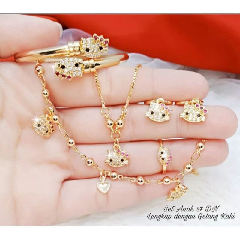 perhiasan Xuping anak set HK A1,1 set perhiasan anak komplit kalung gelang cincin anting dan gelang kaki