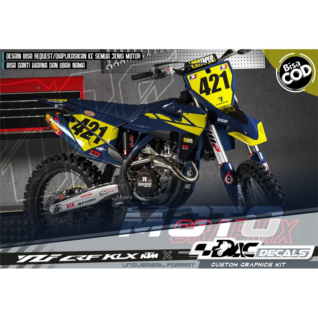 Sticker decal full body KLX biru kuning nomor 421