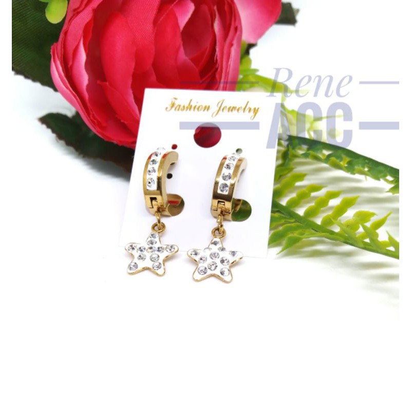 Anting wanita Titanium Gold Bintang jurai