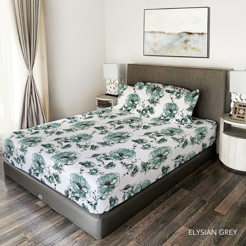 King Rabbit Sprei Single & Sarung Bantal Guling Motif Bamboo Elysian Grey