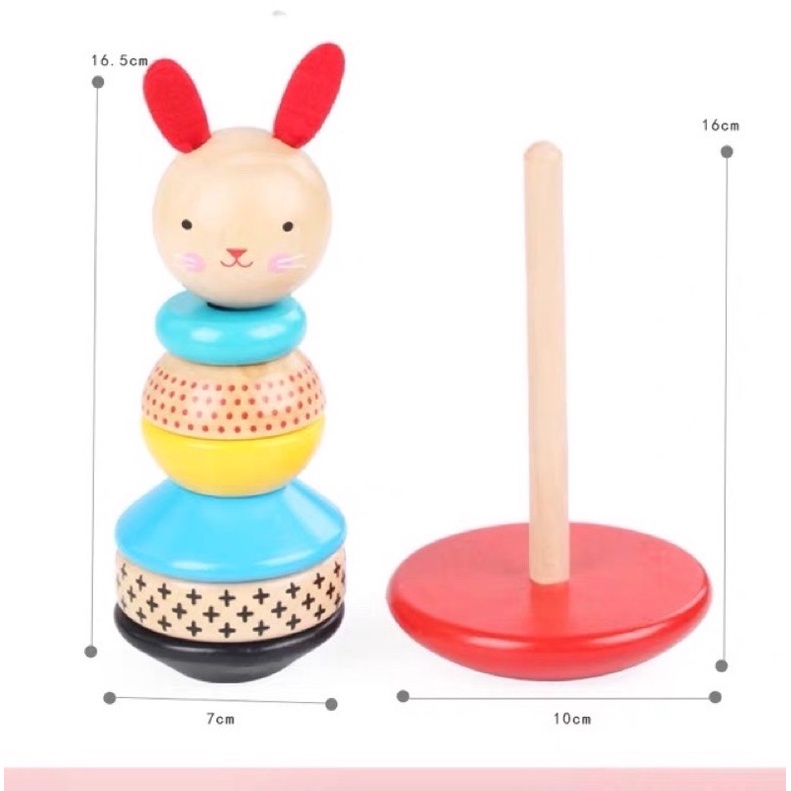 Rabbit stacking rainbow tower toys - Wooden toys Mainan motorik anak -kado anak - hadiah anak