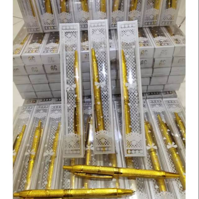 

100 pcs Souvernir pernikahan pulpen GOLD dan SILVER KEMAS MIKA