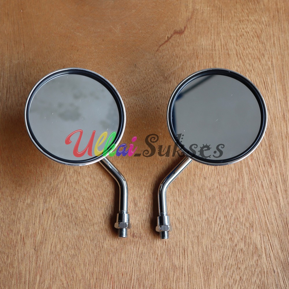 Spion Bulat Chrome Tangkai Pendek Kaca Datar Model Vespa Mini Crome Universal Honda Murah