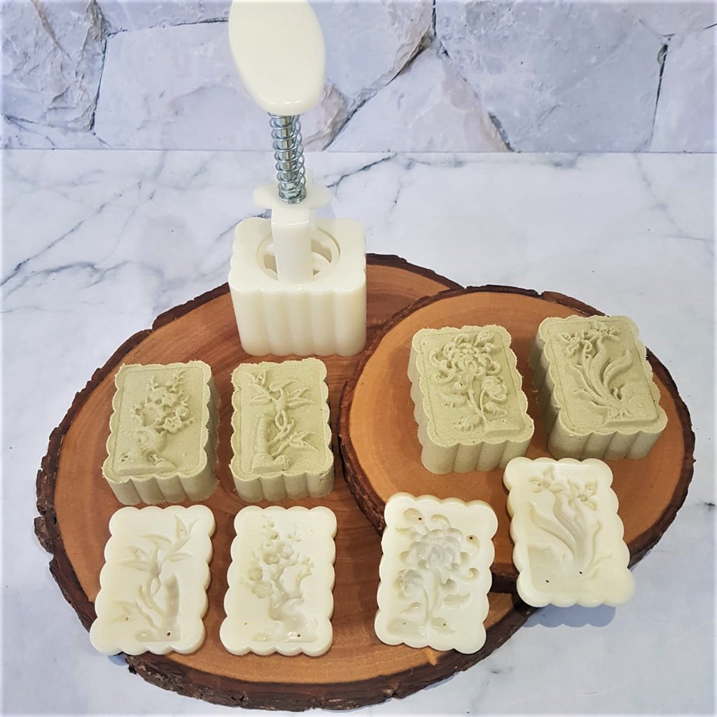 (4pc) cetakan kue bulan (50gr) mooncake press mold PREMIUM-SQ FLOWER