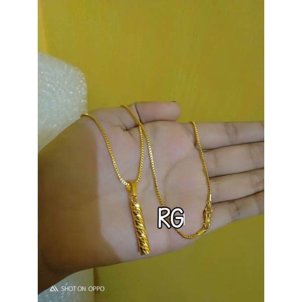 kalung Italy liontin bambu lapis emas