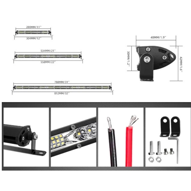 Super Slim LED Bar Single Row Offroad - Lampu LED Cree Light Bar Sorot Tembak 52W 104W 156W 208W 260