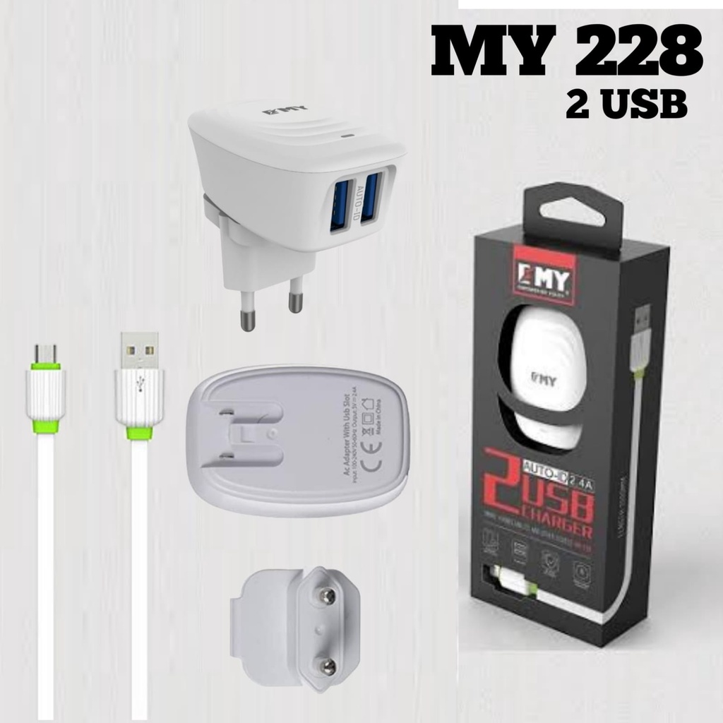 Charger Fast Charging 2,4a EMY MY 228 - Travel Charger With 2 USB Ports