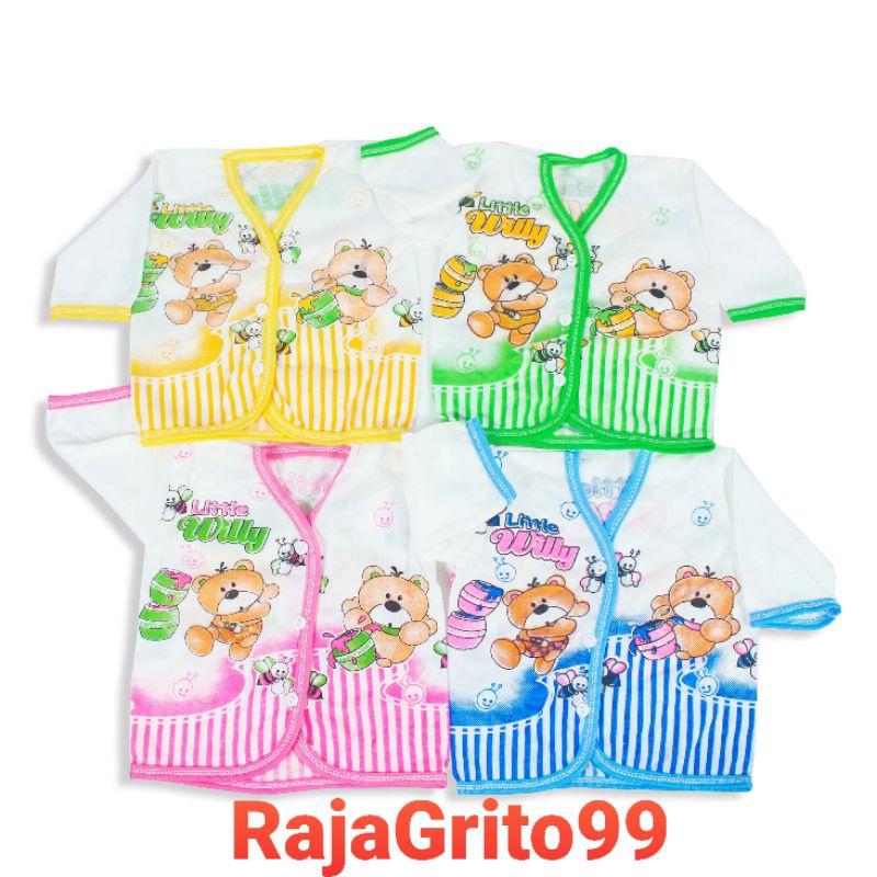 Baju Bayi Lengan Panjang KATUN isi 1 Lusin / Baju Atasan Bayi Putih Sablon / Baju Panjang Baby, Bahan Katun TC Newborn