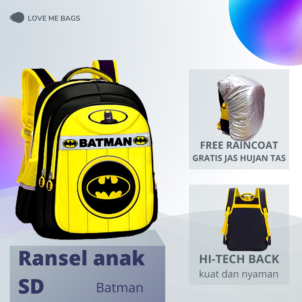 LMB Tas Anak Sekolah Laki Laki SD Import Karakter Superhero Gambar Timbul 6D Bahan Nilon Tebal Kuat Dan Nyaman