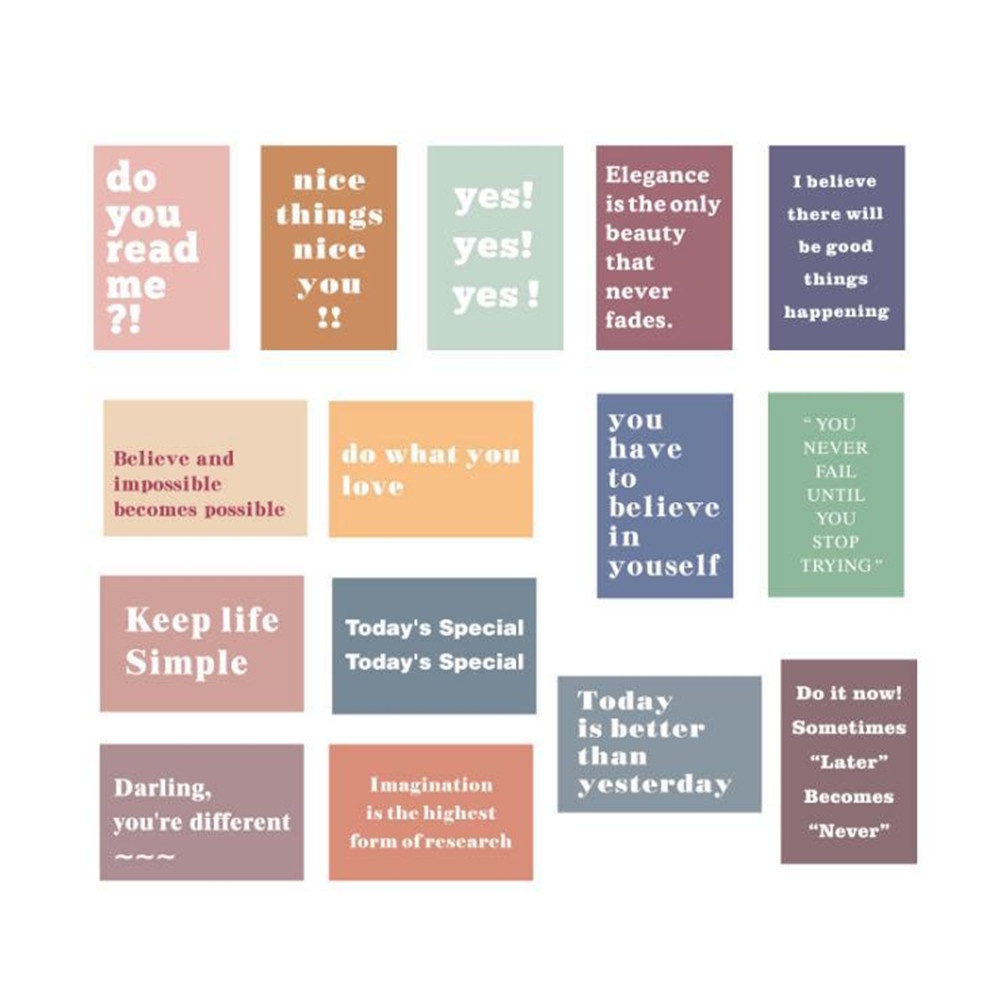 【COD Tangding】15 Pcs/Set IG Text Inspirational Decorative Card Dormitory Bedroom Layout Room Wall Decoration Art Wall Stickers