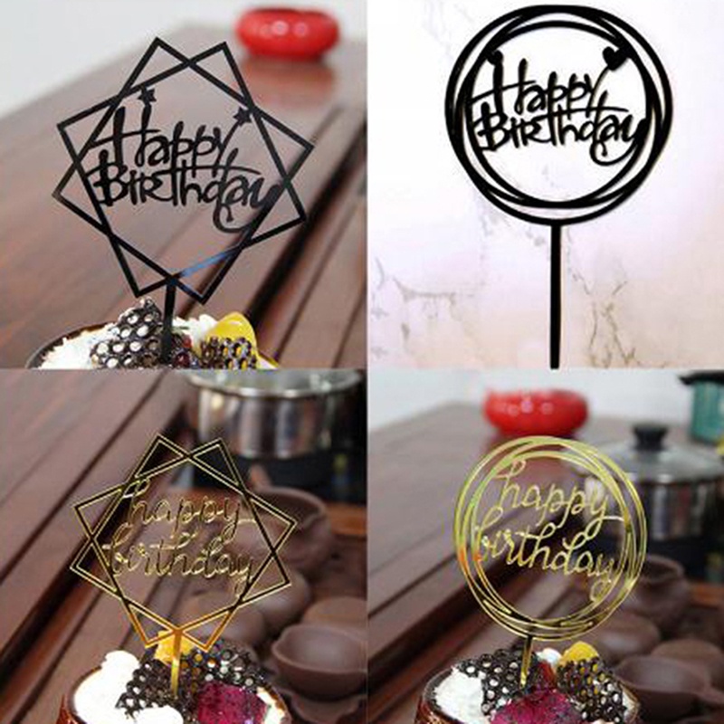 10pcs Topper Kue Desain Happy Birthday Bahan Akrilik Untuk Dekorasi Pesta