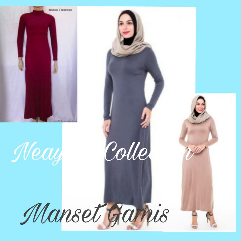 Gamis dalaman Manset gamis lengan panjang baju gamis kaos bahan spandek rayon super