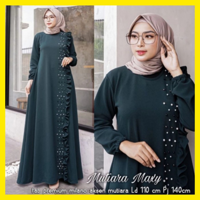 DRESS WANITA MUSLIM GAMIS BAHAN KAOS ELEGAN MEWAH CASUAL TERBARU MURAH - Ijo Botol