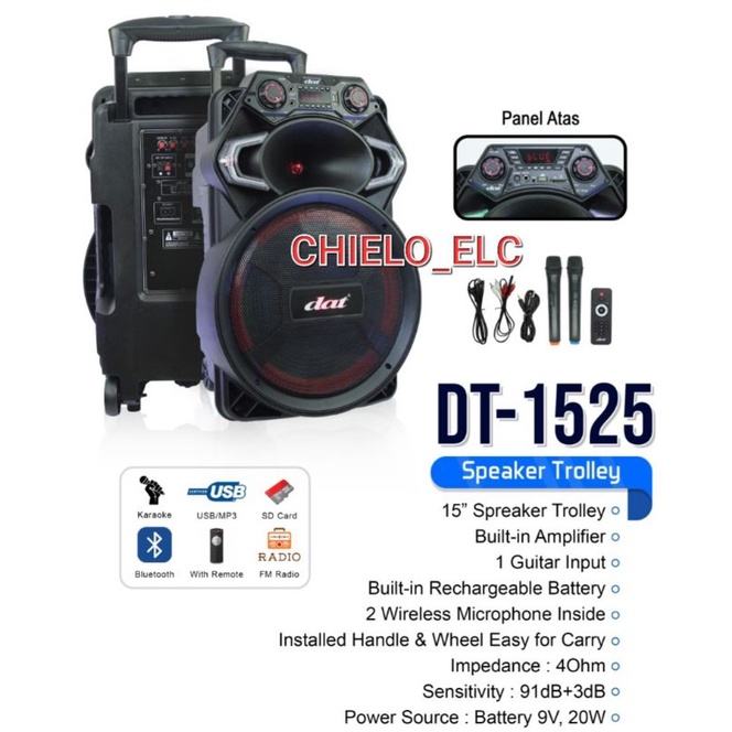 SPEAKER DAT DT1525, SPEAKER DAT 1525, SPEAKER TROLLEY DAT, SPEAKER PORTABLE, SPEAKER AKTIF, DAT 1525