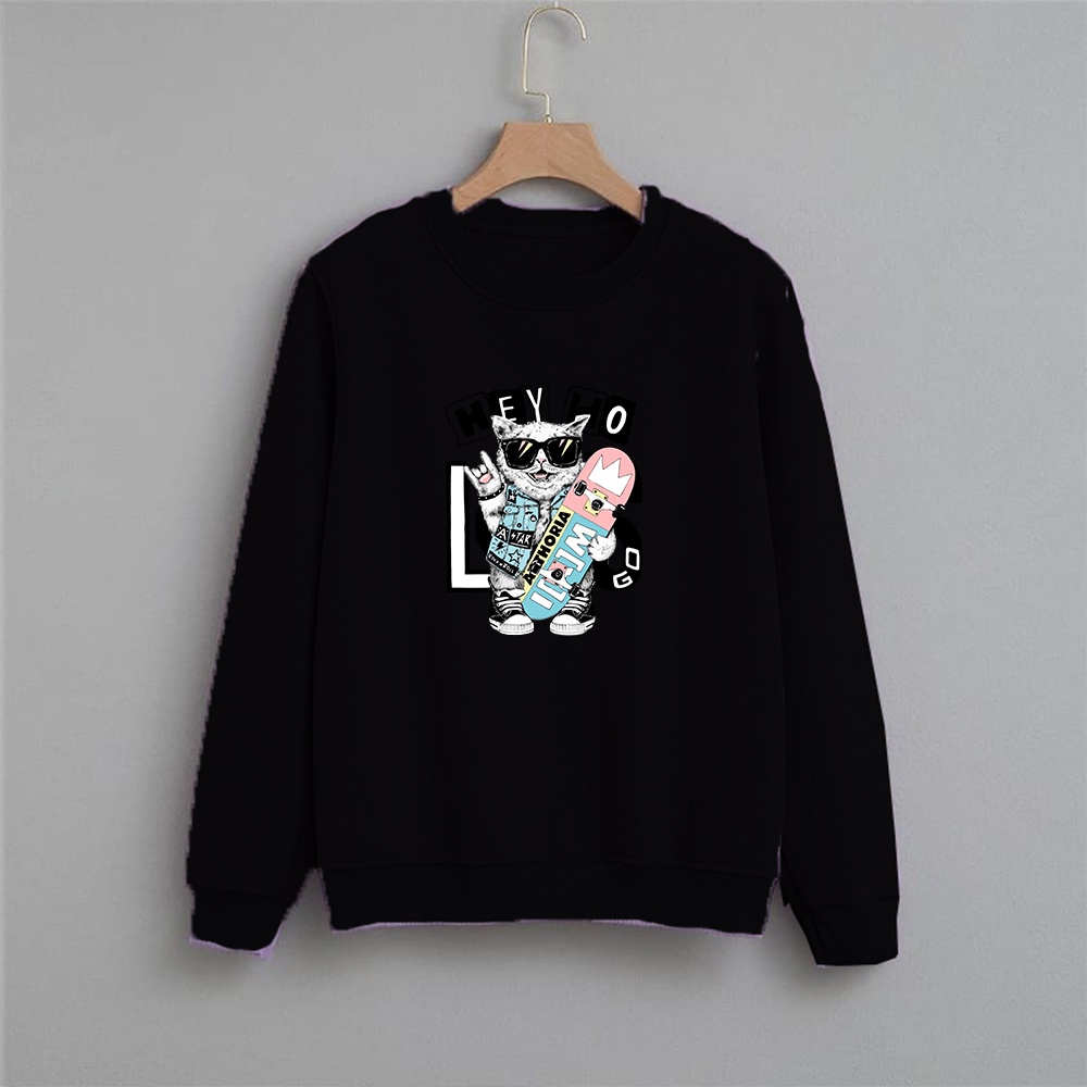 Crewneck Wanita Hey HoCat Sweater wanita size M-XXL